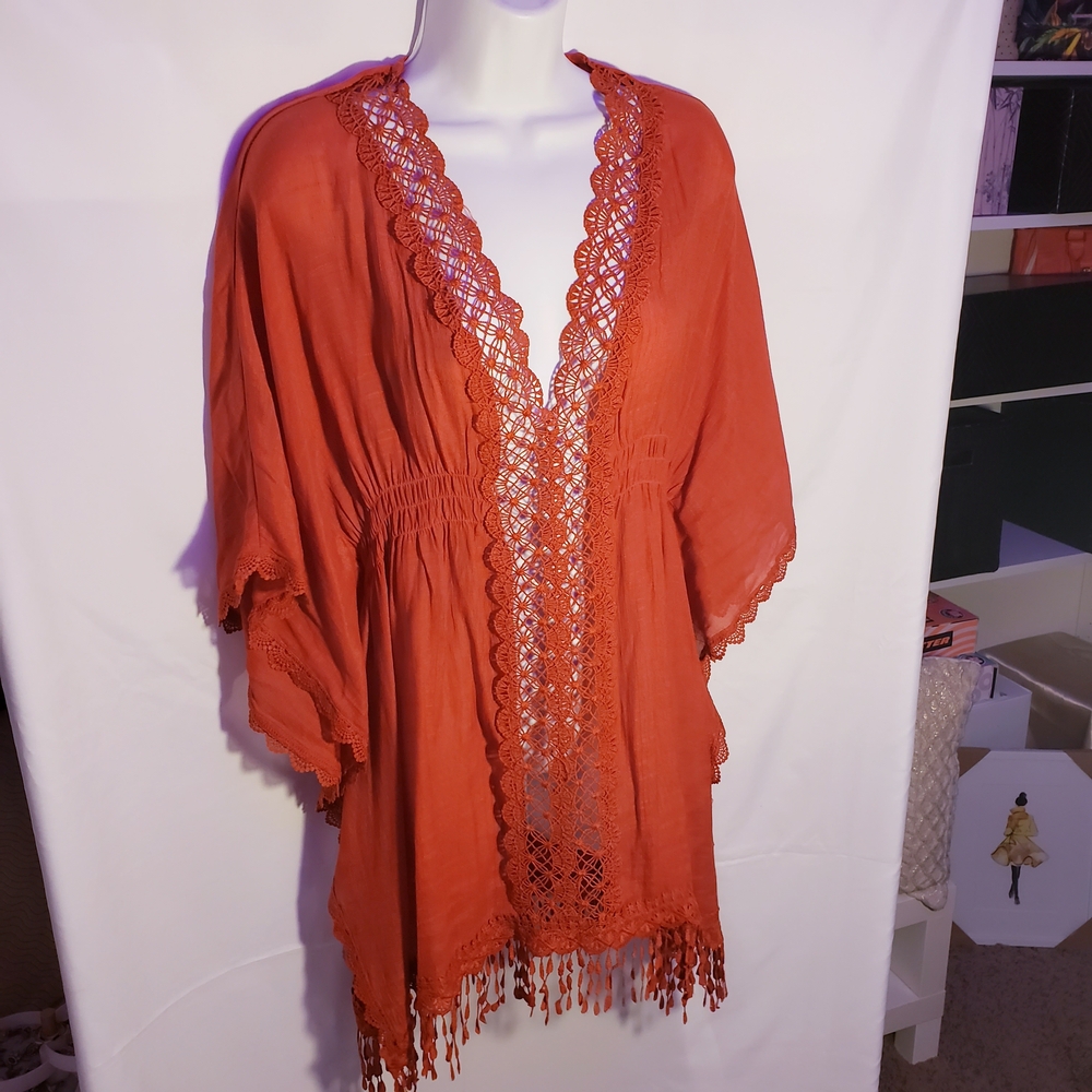 Orange Lace Trim Kaftan